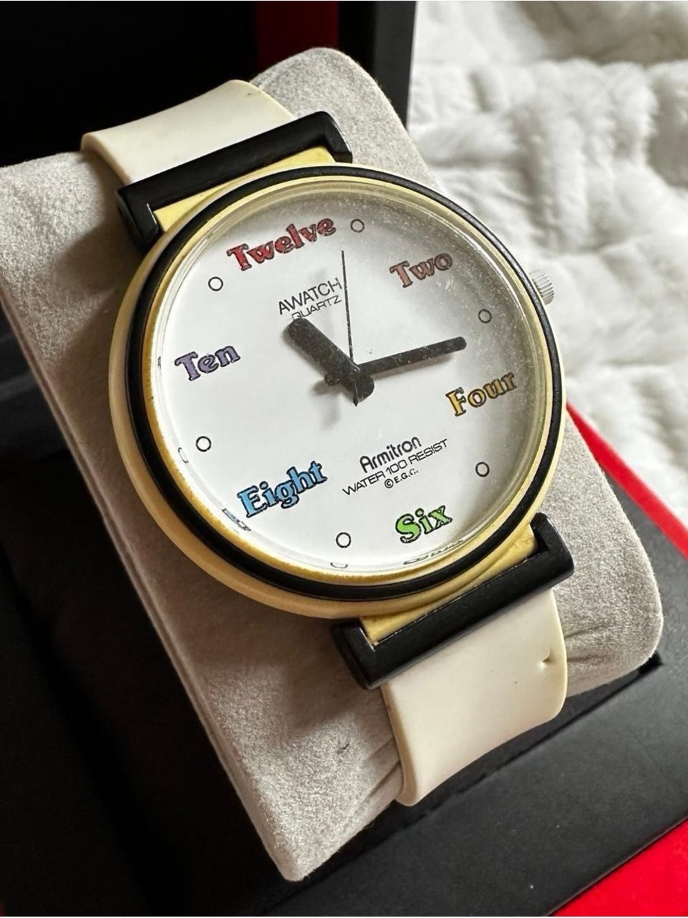 Vintage 1990s Armitron White Dial Quartz Watch with Multicolor Numerals